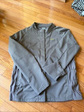 Nike Men's Olive Gray Performance Jacket with Yellow Swoosh